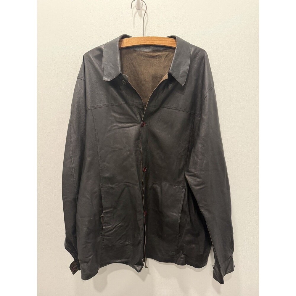 Missani Le Collezioni Leather Shacket Men 2XL Black Brown Vintage Reversible
